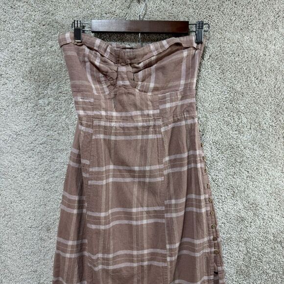 Free People Life Like This Midi Dress Womens XS Natural Plaid Strapless Tie Back - Picture 6 of 16